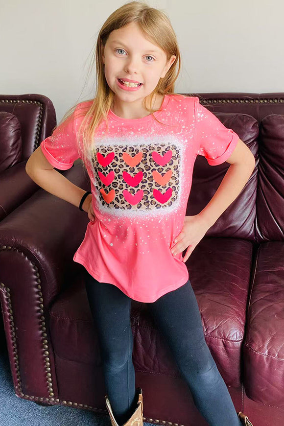 XCH0011-9H Kids hearts & leopard printed short sleeve girls t-shirt