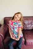 XCH01010 Multi color heart printed short sleeve girls top