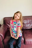 XCH01010 Multi color heart printed short sleeve girls top