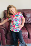 XCH01010 Multi color heart printed short sleeve girls top