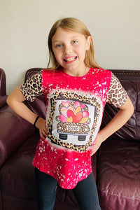 DLH2738 XOXO leopard & hearts printed short sleeve girls top