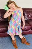 XCH07001 Multi color bunny printed sleeveless girls dress w/bag