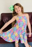 XCH07001 Multi color bunny printed sleeveless girls dress w/bag