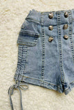 230119M Washed blue tied bow & buttons girls denim shorts