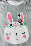 DLH2860 Easter grey top & pink rabbits printed skirt 2pcs western girls sets