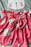 DLH2860 Easter grey top & pink rabbits printed skirt 2pcs western girls sets