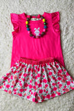 XCH04017 Bunny printed top & floral shorts 2pcs girls sets