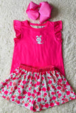 XCH04017 Bunny printed top & floral shorts 2pcs girls sets