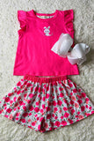 XCH04017 Bunny printed top & floral shorts 2pcs girls sets