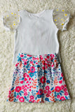 DLH2868 "HUNNY BUNNY" cotton & lace top floral skirt 3pc girls sets