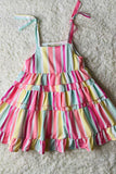 XCH03009 Mint & Pink & Yellow serape printed spaghetti girls dress