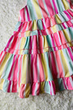 XCH03009 Mint & Pink & Yellow serape printed spaghetti girls dress