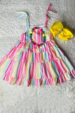 XCH03009 Mint & Pink & Yellow serape printed spaghetti girls dress