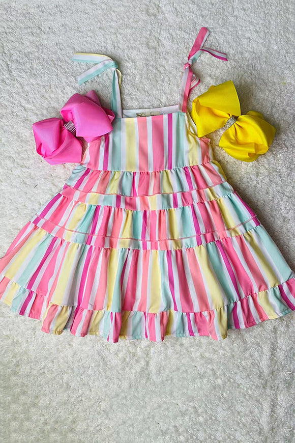 XCH03009 Mint & Pink & Yellow serape printed spaghetti girls dress