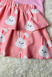 XCH04021 Pink pit cotton top & pink bunny skirts 2pcs easter girls sets