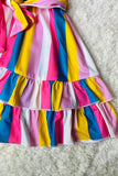 XCH03008 Multicolor serape printed ruffled girls dress w/side belt