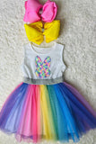 DLH2854 Sequin bunny embroidery multi color tulle easter girls dress