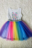 DLH2854 Sequin bunny embroidery multi color tulle easter girls dress