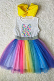 DLH2854 Sequin bunny embroidery multi color tulle easter girls dress