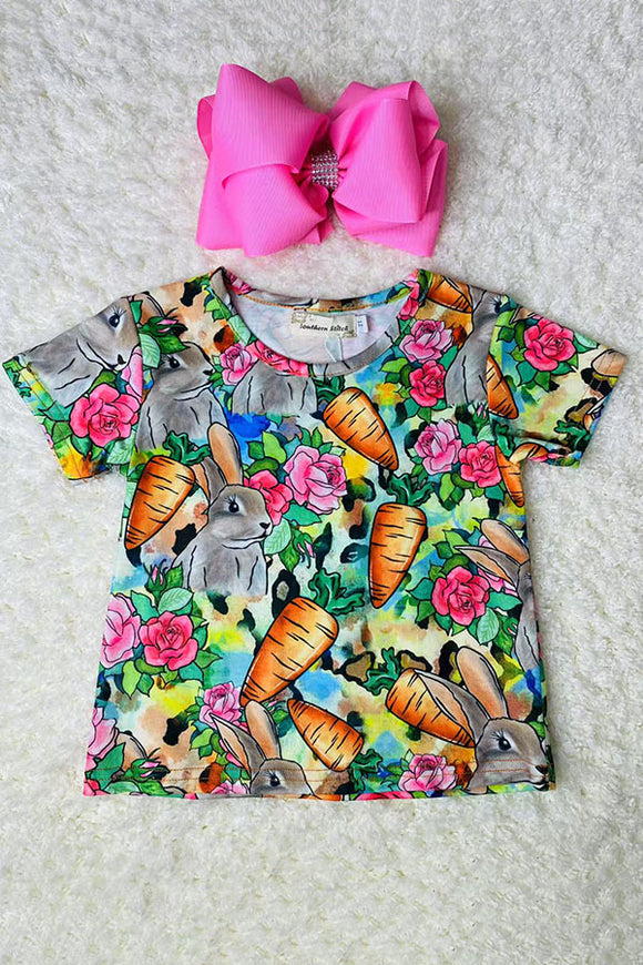 XCH0660-6H Easter bunny & carrots printed short sleeve girls top