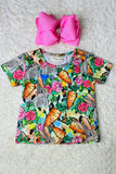 XCH0660-6H Easter bunny & carrots printed short sleeve girls top