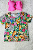 XCH0660-6H Easter bunny & carrots printed short sleeve girls top