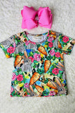 XCH0660-6H Easter bunny & carrots printed short sleeve girls top