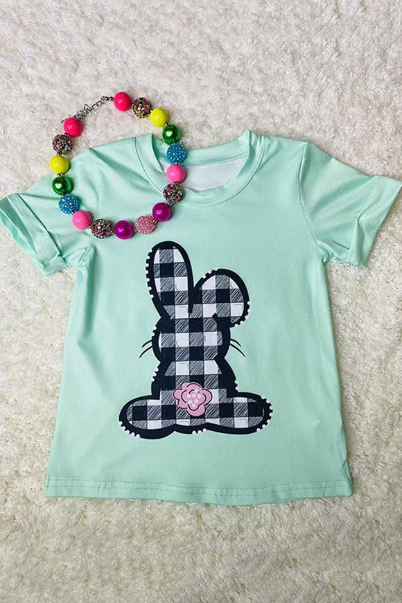 White & black checkered printed easter bunny mint girls t-shirt DLH1215-32