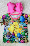 XCH0660-5H Leopard easter eggs & chicken printed girls t-shirt