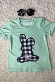 White & black checkered printed easter bunny mint girls t-shirt DLH1215-32