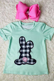 White & black checkered printed easter bunny mint girls t-shirt DLH1215-32