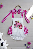 Baby clothes wholesale Farm & cow infant baby romper w/gauze ruffles DLH2855