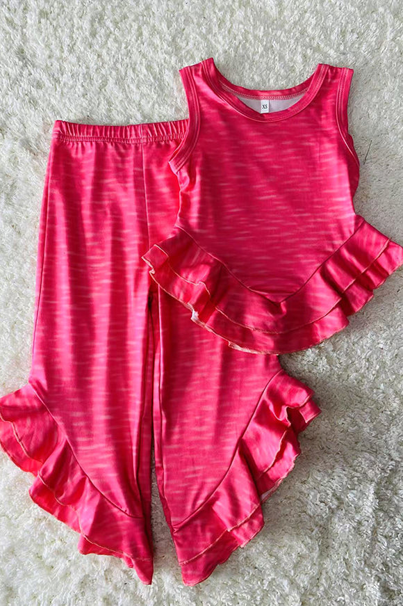 DLH2859 Pink zebra printed sleeve top & wide leg girls sets