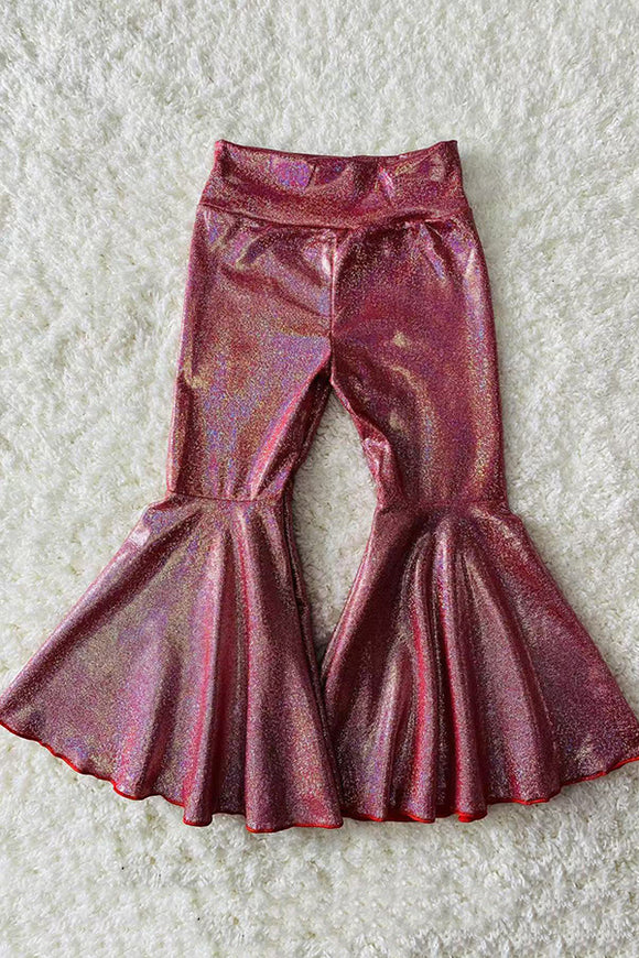 DLH1119-1 Pink metallic leather bell bottoms girls pant