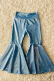 DLH1119-3 Aqua metallic leather bell bottoms girls pant
