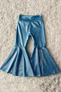 DLH1119-3 Aqua metallic leather bell bottoms girls pant