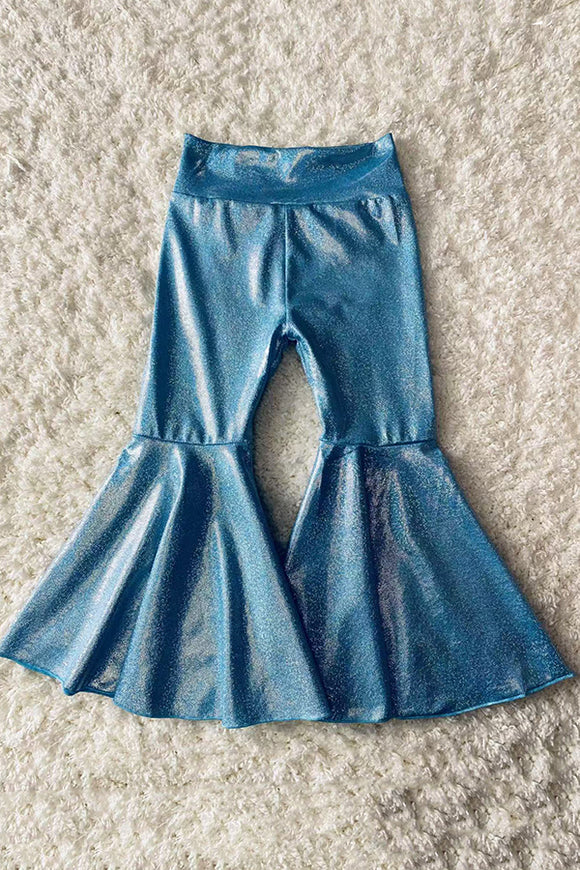 DLH1119-3 Aqua metallic leather bell bottoms girls pant