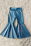 DLH1119-3 Aqua metallic leather bell bottoms girls pant