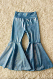 DLH1119-3 Aqua metallic leather bell bottoms girls pant
