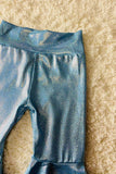 DLH1119-3 Aqua metallic leather bell bottoms girls pant