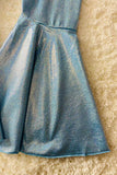 DLH1119-3 Aqua metallic leather bell bottoms girls pant