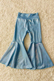 DLH1119-3 Aqua metallic leather bell bottoms girls pant
