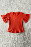 DLH2467 Orange pit cotton ruffle short sleeve girls top