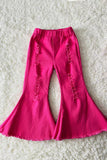 DLH2805 Pink distressed denim pant girls jeans w/washed hole