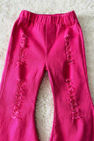 DLH2805 Pink distressed denim pant girls jeans w/washed hole