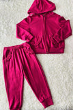 DLH2852 Plum knit hoodie top & pant 2pc girls outfit sets