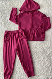 DLH2852 Plum knit hoodie top & pant 2pc girls outfit sets