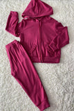 DLH2852 Plum knit hoodie top & pant 2pc girls outfit sets