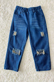DLH2663 Washed blue denim fabric girls jeans with holes