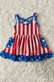 XCH0888-11H 4th July USA FLAG Printed girl swirl dress w/pockets